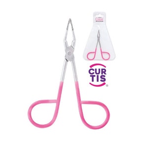 Può includere: Pinzette per sopracciglia rosa e argento con punta curva. Le pinzette sono confezionate in un sacchetto di plastica trasparente con il nome del marchio Curtis stampato su di esso.