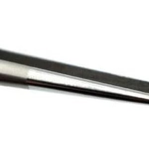 May include: A pair of stainless steel tweezers with a curved tip. The tweezers are designed for precision work and have a smooth, polished finish.