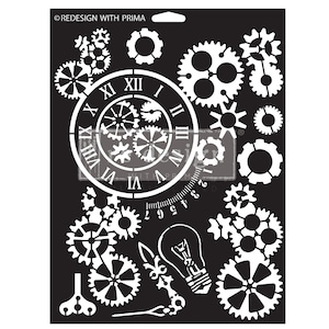 Puede incluir: Plantilla en blanco y negro con un reloj de cara con números romanos y engranajes. La plantilla está diseñada para proyectos de manualidades y decoración.