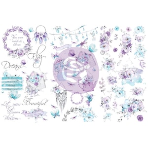 Transferencia decorativa pequeña Aquarelle Dreams / Colección Aquarelle Dreams / 6" x 12" - 3 hojas / Three Girls Tale / Prima Marketing, Inc.