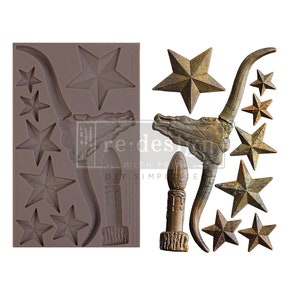 Wild West Whispers | Decor Mould |  Wild West Whispers Collection | Bull Skull & Stars | Apr24 | 1 pc, 5”x8”x8mm | Redesign with Prima