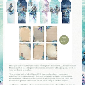 Paquete de papelería de la colección A Mermaid's Tale: 6 sobres, 6 piezas de papelería X 2 / The 3 Girls Tale / Prima Marketing Inc.