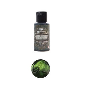 May include: A small bottle of avocado green liquid acrylic paint. The bottle is labeled "alchemy LIQUID ACRYLIC" and has a skull and crossbones logo. The bottle is 1 fluid ounce (30 ml).