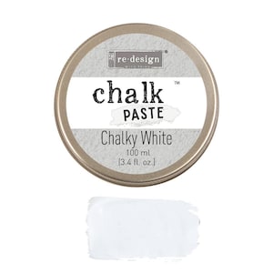 Puede incluir: Una lata redonda de pasta de tiza blanca con la etiqueta "re-design chalk paste Chalky White 100 ml (3.4 fl. oz.) TM".
