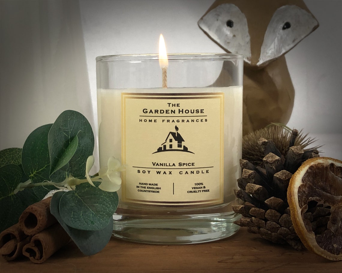 Vanilla Spice Soy Wax Scented Candle, 220g, up to 40hrs Burn Time, Handmade in the UK, 100