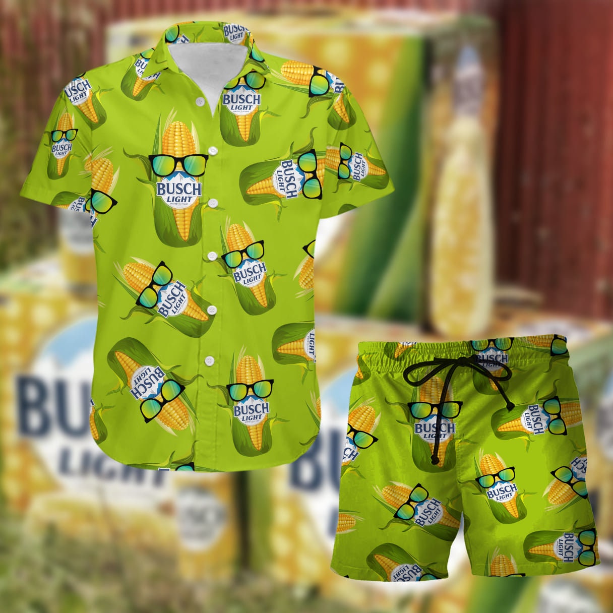 Full Set matching Shorts Hawaiian Shirt Busch Light Corn Etsy