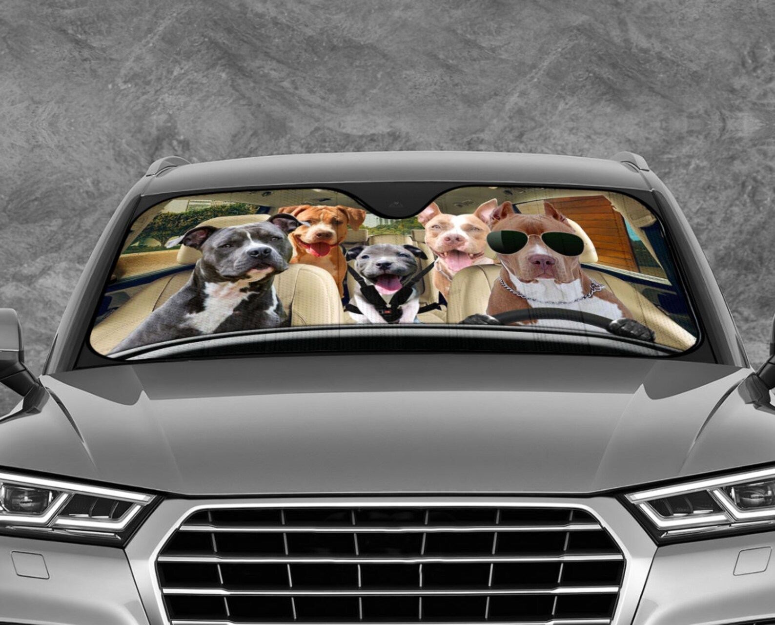 Pitbull Dog Family Car Sunshade Funny Dogs Auto Sun Shade Etsy