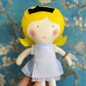 Alice in Wonderland Cloth Doll, All Natural Rag Doll, Plushie, Alice Fabric Doll