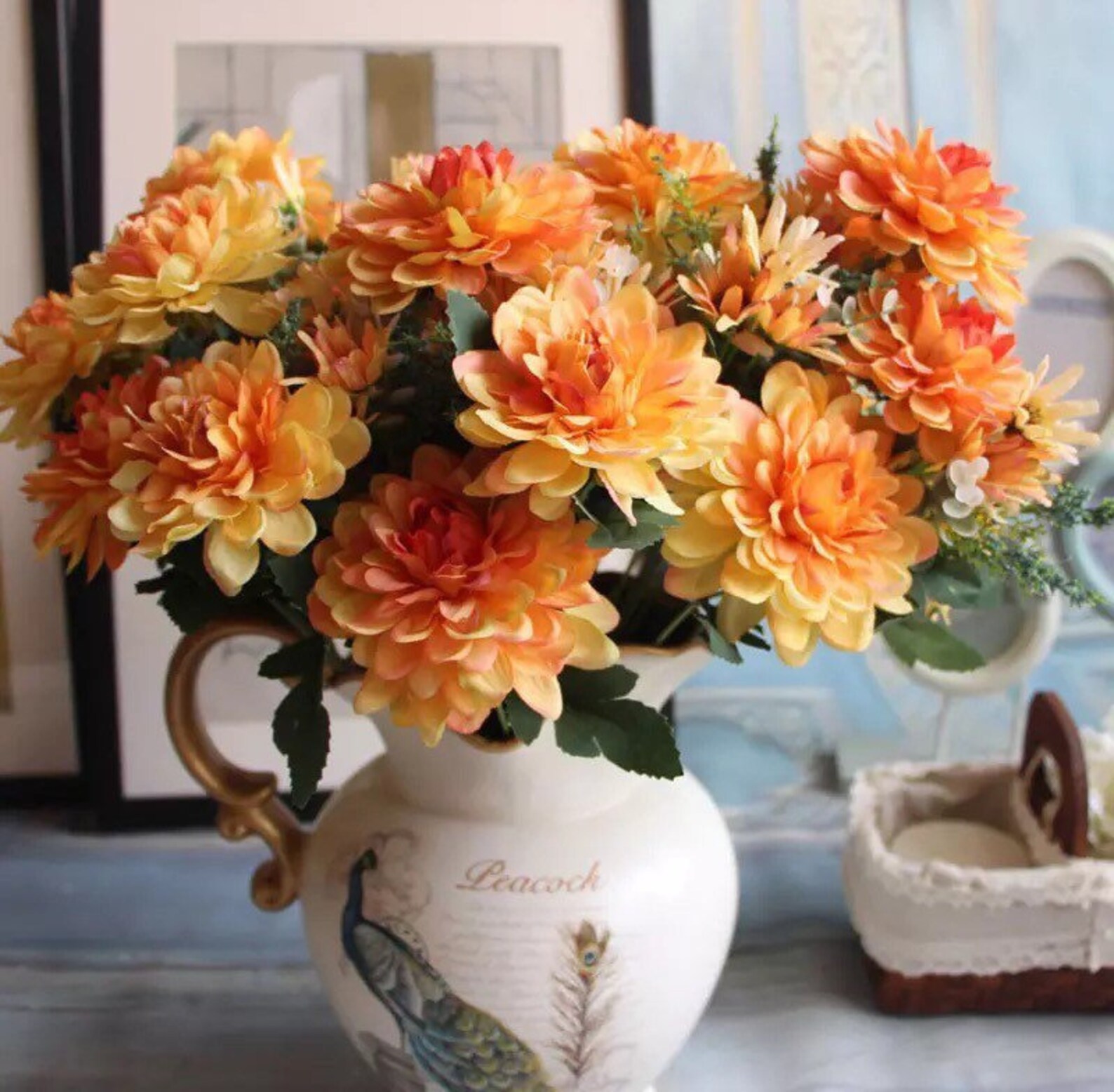 10head Marigold Bouquet Artificial Marigold Flower Bouquet Etsy
