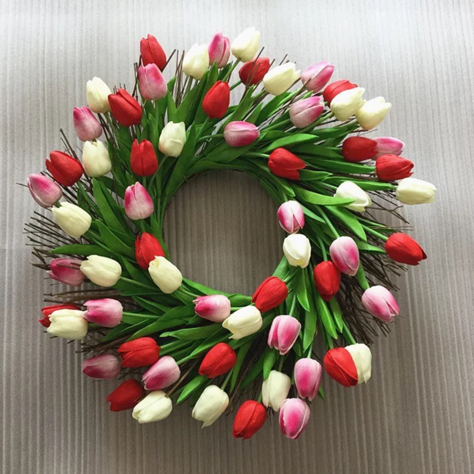20 inch PU Tulip Door Wreath Artificial Flowers Wreaths Etsy