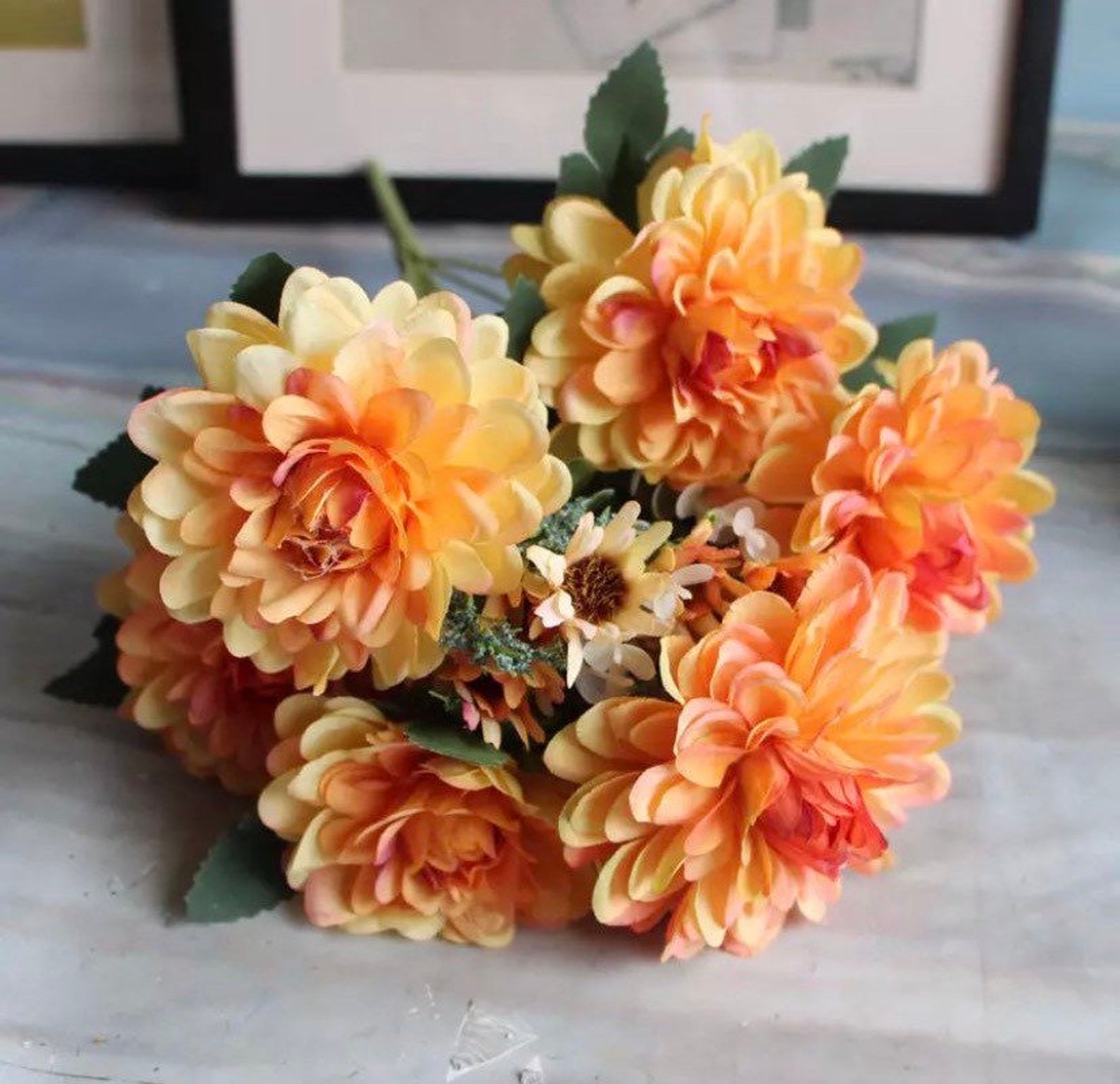 10head Marigold Bouquet Artificial Marigold Flower Bouquet Etsy