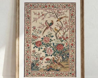 Chinoiserie Wand Kunst Druck | Vintage Vogel & Pfingstrose Illustration | Dekor von Noyre