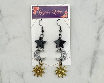 Glitter Star, Moon, and Sun Acrylic Earrings