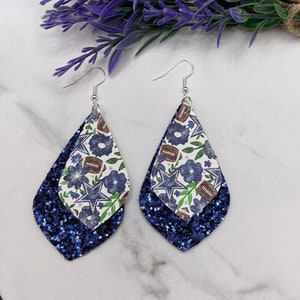 Cowboys Football Floral Faux Leather Earrings
