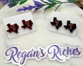 Red or Black Texas Shaped Texas Tech Stud Earrings