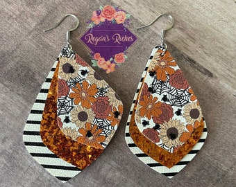 Spiders and Sunflowers Faux Leather Earrings