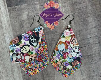 Floral Horror Movie Icons Faux Leather Earrings