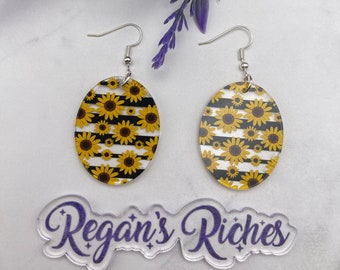 Sunflowers and Stripes Acrylic Earrings