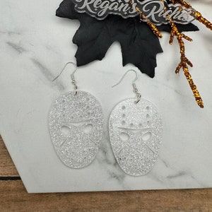 Glittery White Jason Mask Acrylic Earrings