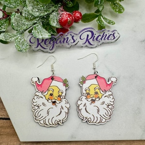 Pink Santa Wooden Earrings