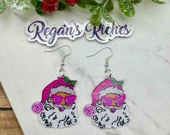 Pink Disco Santa Acrylic Earrings