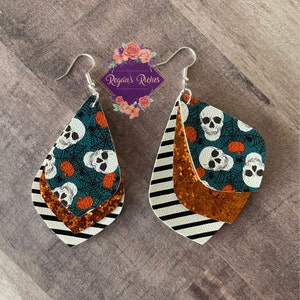 Skulls and Pumpkins Faux Leather Earrings