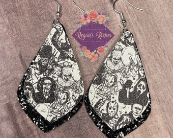 Black and White Horror Movie Icons Faux Leather Earrings