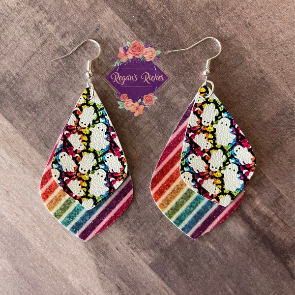 Rainbow Ghosts Faux Leather Earrings