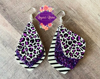 Purple Leopard Faux Leather Earrings