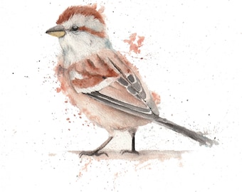 Watercolor tree sparrow