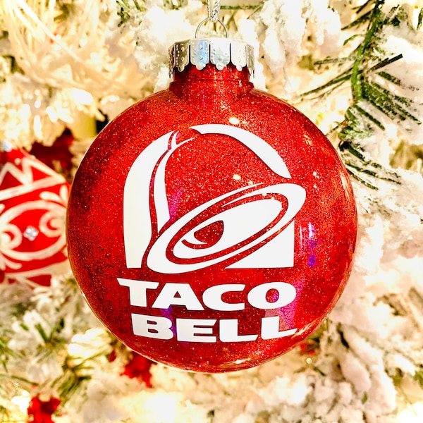 Red Taco Bell Inspired Christmas Ornament, Red Taco Bell Inspired Novelty Ornament Christmas, Red Taco Bell Inspired Ornament