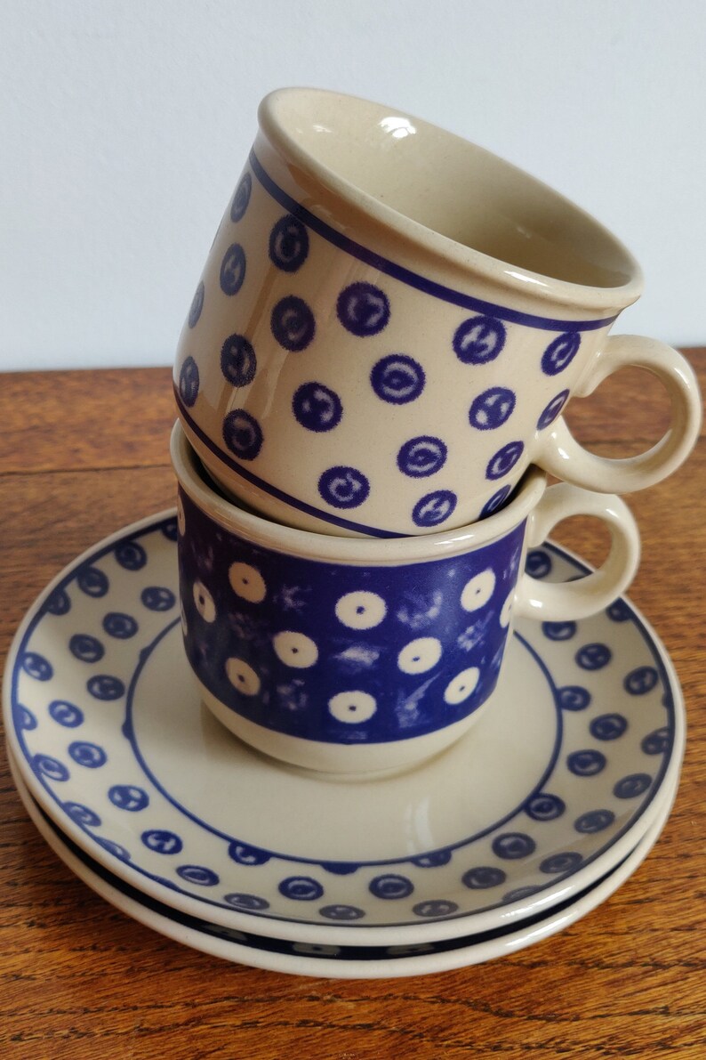 Polish Tea Cup and Saucer Set of Two Bunzlau/Boleslawiec Etsy