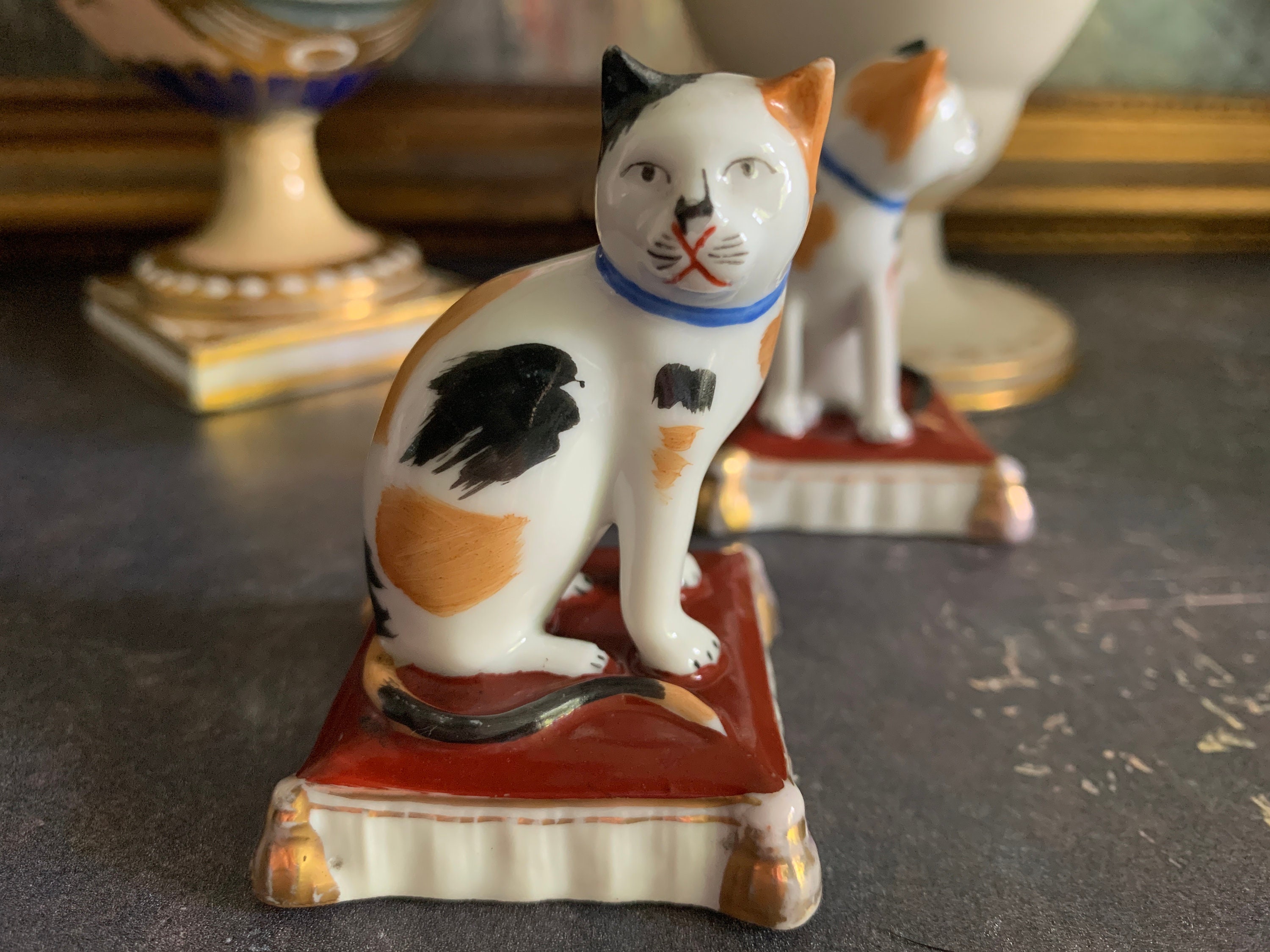 A Pair of Antique Staffordshire Cats Staffordshire Cat Ornaments Victorian Cat Figurines Etsy