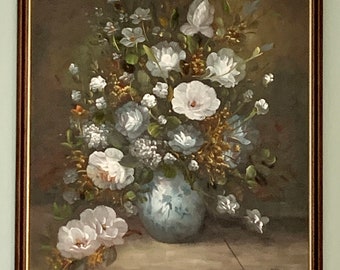 Acrylic on Board Painting - Still Life of Flowers in Vase - Signed Lower Right 'Wilson' Mid Century