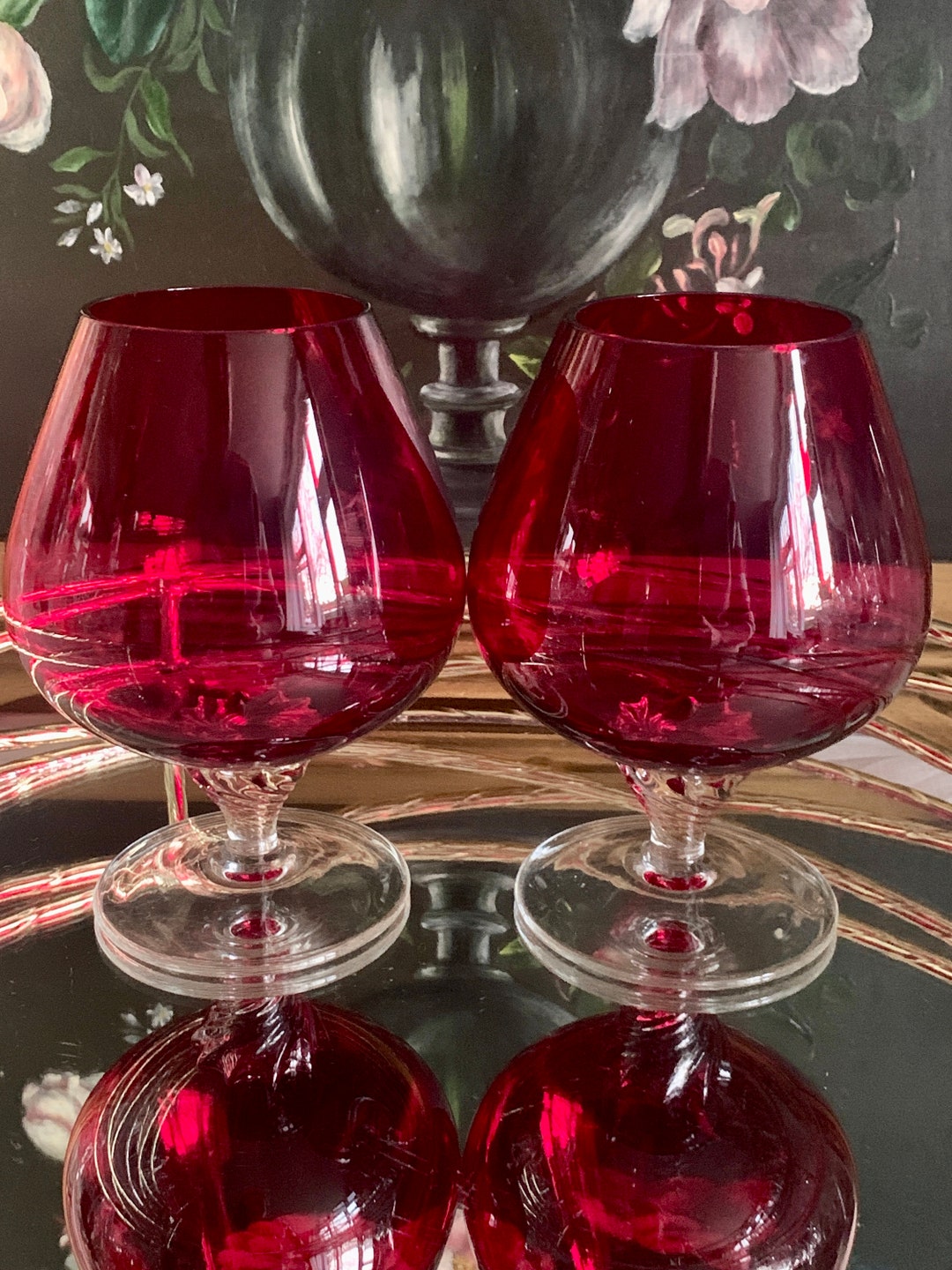 Bohemia Crystal Ruby Brandy Glasses Hand Made Brandy Glasses Etsy