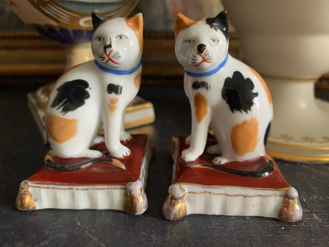 A Pair of Antique Staffordshire Cats Staffordshire Cat Ornaments Victorian Cat Figurines Etsy