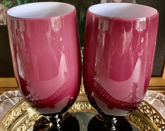 A Pair of Carlo Moretti Amethyst Goblets | Mid Century Modern Murano Glasses | 1960s Barware | Plum Glasses | Italian Cased Wine Glasses