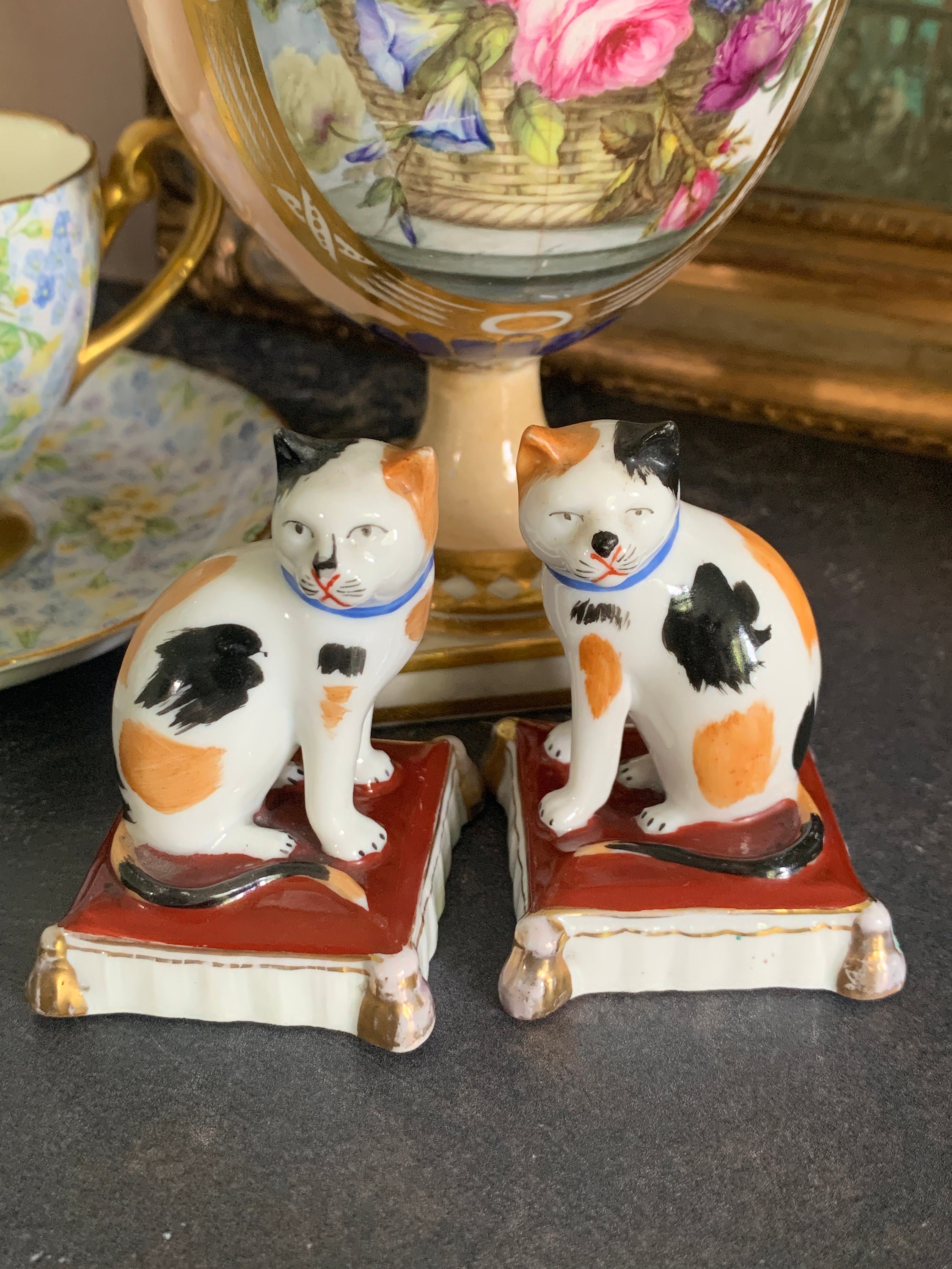 A Pair of Antique Staffordshire Cats Staffordshire Cat Ornaments Victorian Cat Figurines Etsy
