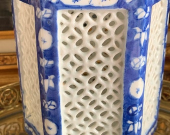 Japanese Reticulated Lantern - Antique lantern -  Prunus Flower Lantern | Japanese Lantern | Kōro Censer | Blue and White Porcelain