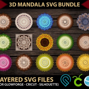 Mandala Svg 3D Mandala SVG-bestanden Premium bundel voor Glowforge Laser Cut, Cricut, Silhouette Cutting Machine 15 gelaagde Mandala Svg-ontwerpen