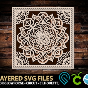 Lotus Mandala SVG files for Cricut, Silhouette, Glowforge Laser Cut file Svg Layered 3D Mandala Svg Zentangle Flower Svg
