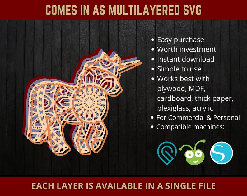 Download Silhouette Cutting Machine Layered Mandala Svg Cricut Unicorn Svg 3d Mandala Layered Svg Multi Layer Svg File For Glowforge Laser Cut Party Supplies Paper Party Supplies Privius Com