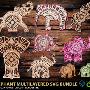 Elefante Svg 3D Mandala Multistrato SVG file Pacchetto Premium per Glowforge Laser Cut, Cricut, Silhouette Cutting Machine Multi Layered Svg
