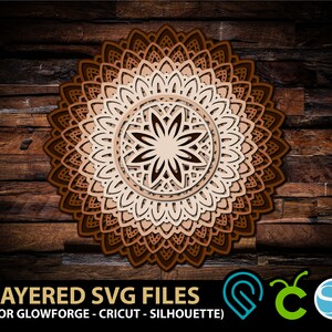 Sunflower Mandala SVG files for Glowforge Laser Cut, Cricut, Silhouette Cutting Machine Layered 3D Mandala Svg Zentangle Flower Svg