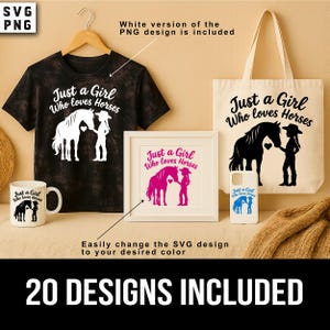 Just a Girl Who Loves Horses SVG PNG + Cowgirl Horse Girl Silhouette Cricut Design BUNDLE | Western Country TShirt Cut File for Vinyl Crafts