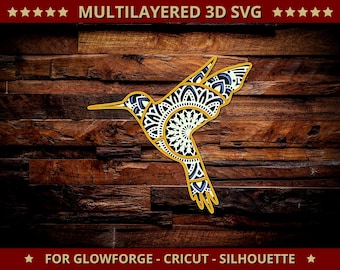 3D Humming Bird SVG Mandala Svg Cut File for Glowforge Laser Cut Silhouette Cricut Cutting Machine 3D Mandala Zentangle Multi Layer 4 Layers