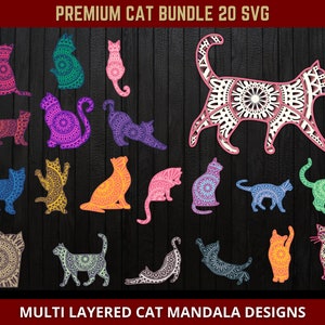 3D Cat Mandala Multilayered Kitten SVG fichiers Premium Bundle pour Glowforge Laser Cut, Cricut, Silhouette Cutting Machine Multi Layered Svg