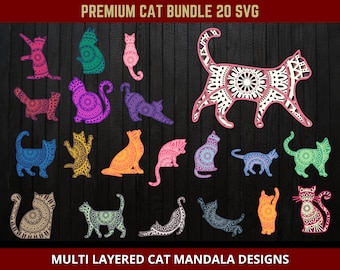 3D Cat Mandala Multilayered Kitten SVG files Premium Bundle for Glowforge Laser Cut, Cricut, Silhouette Cutting Machine Multi Layered Svg