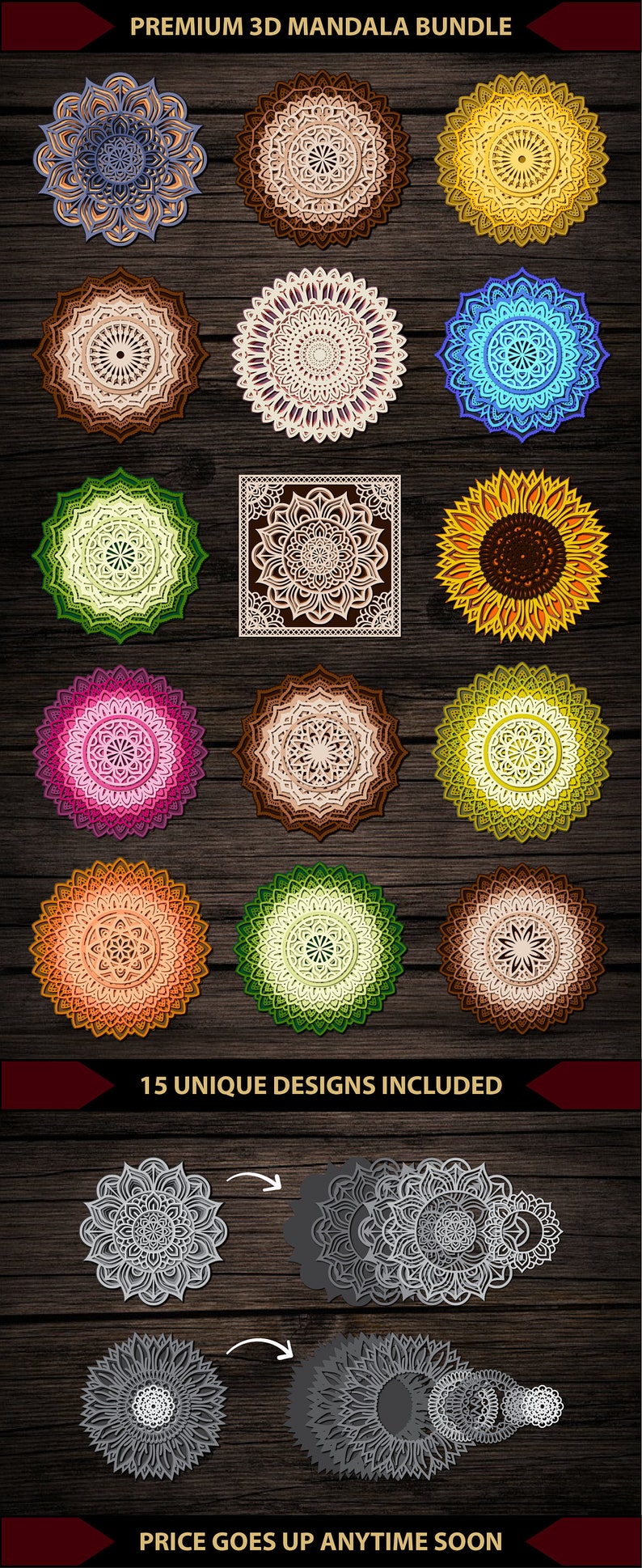 Download 3D Mandala SVG files Premium Bundle for Glowforge Laser ...