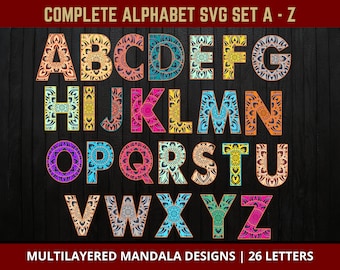 A to Z Complete 3D Alphabet Multilayered Mandala SVG Layered files Premium Bundle for Glowforge Laser Cut Cricut Silhouette Cutting Machines